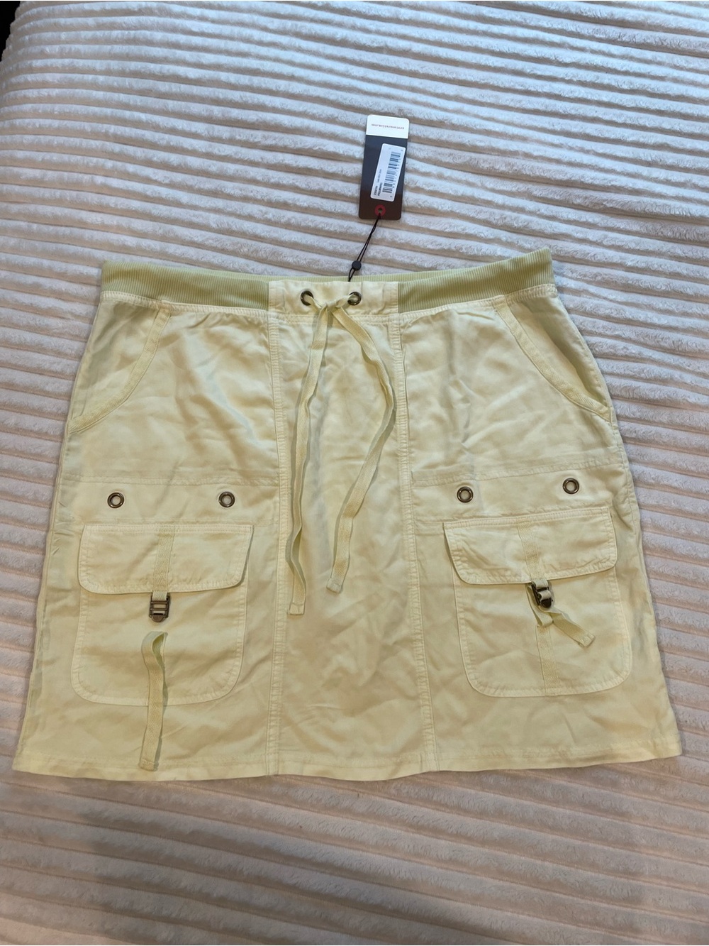 Light Yellow Mini Cargo Skirt with Drawstring Waist
